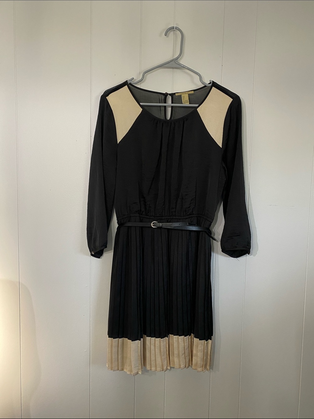 Black Dress with Cream Shoulder & Hem Panels